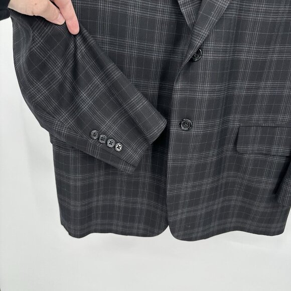 jacket blazer sport coat plaid lightweight business 2 btn gray 43R - Picture 5 of 8
